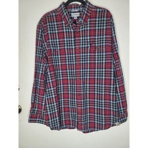 Carhartt Men's XL Plaid Button-Down Shirt Red Blue Workwear Cotton Style